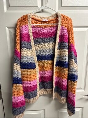 PINK LILLY- Chunky Striped Open-Front Sweater Cardigan - EUC*